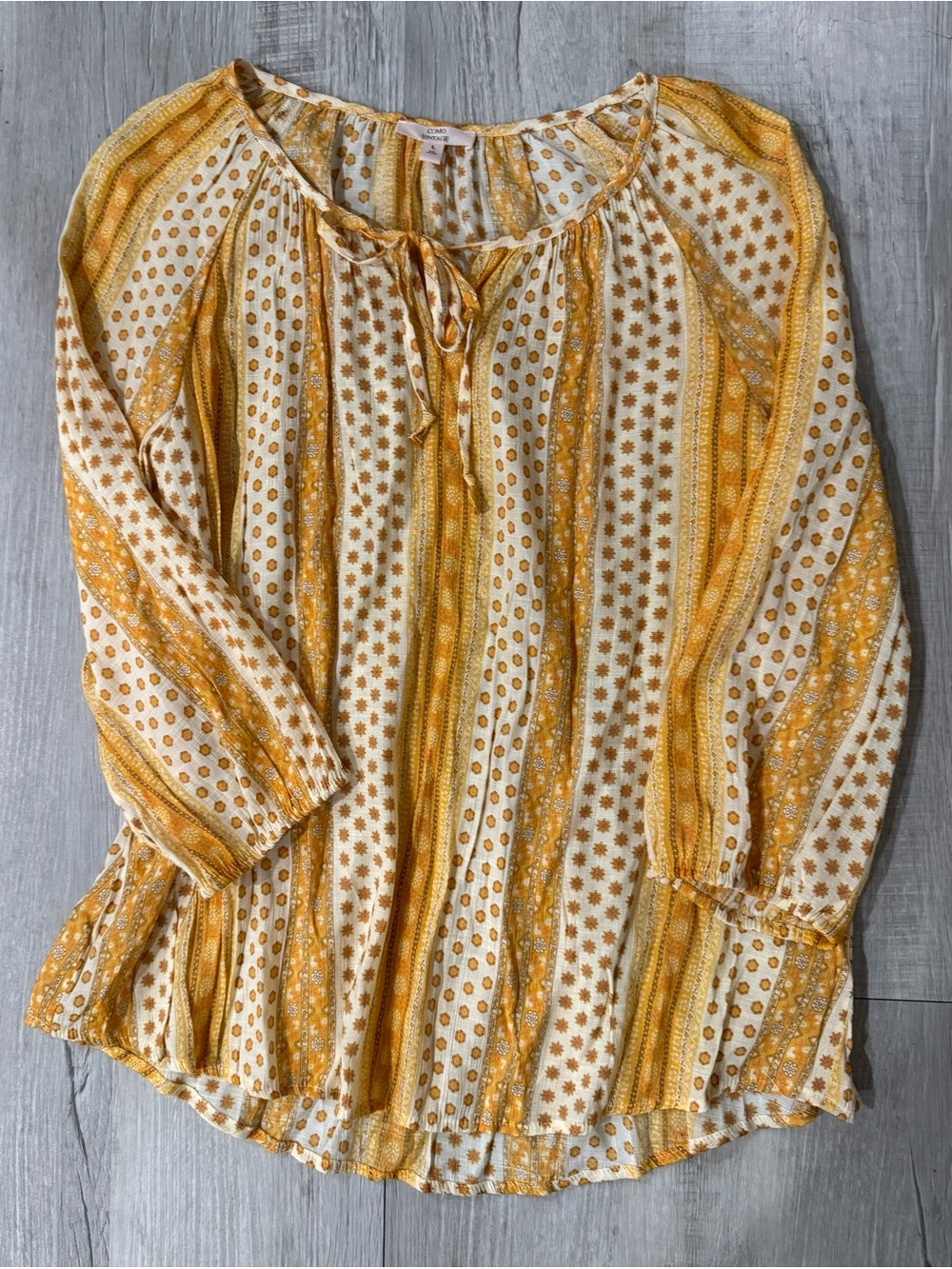 Como Vintage Yellow & Cream Peasant Tunic